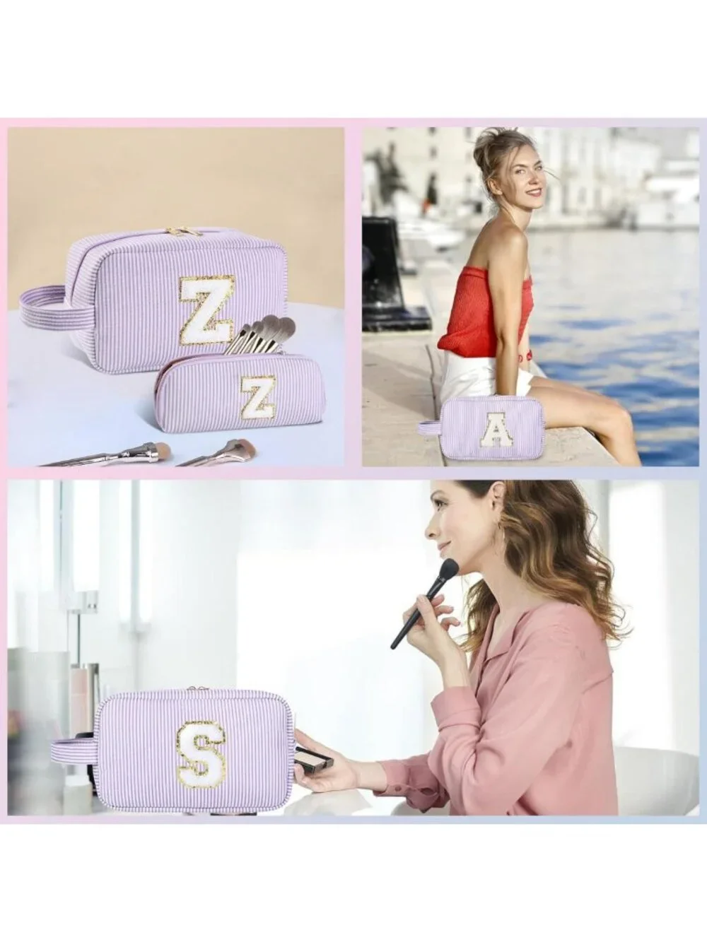 Personalized 2pc Initial Makeup Bag Set - Stylish Gifts for Women in Purple